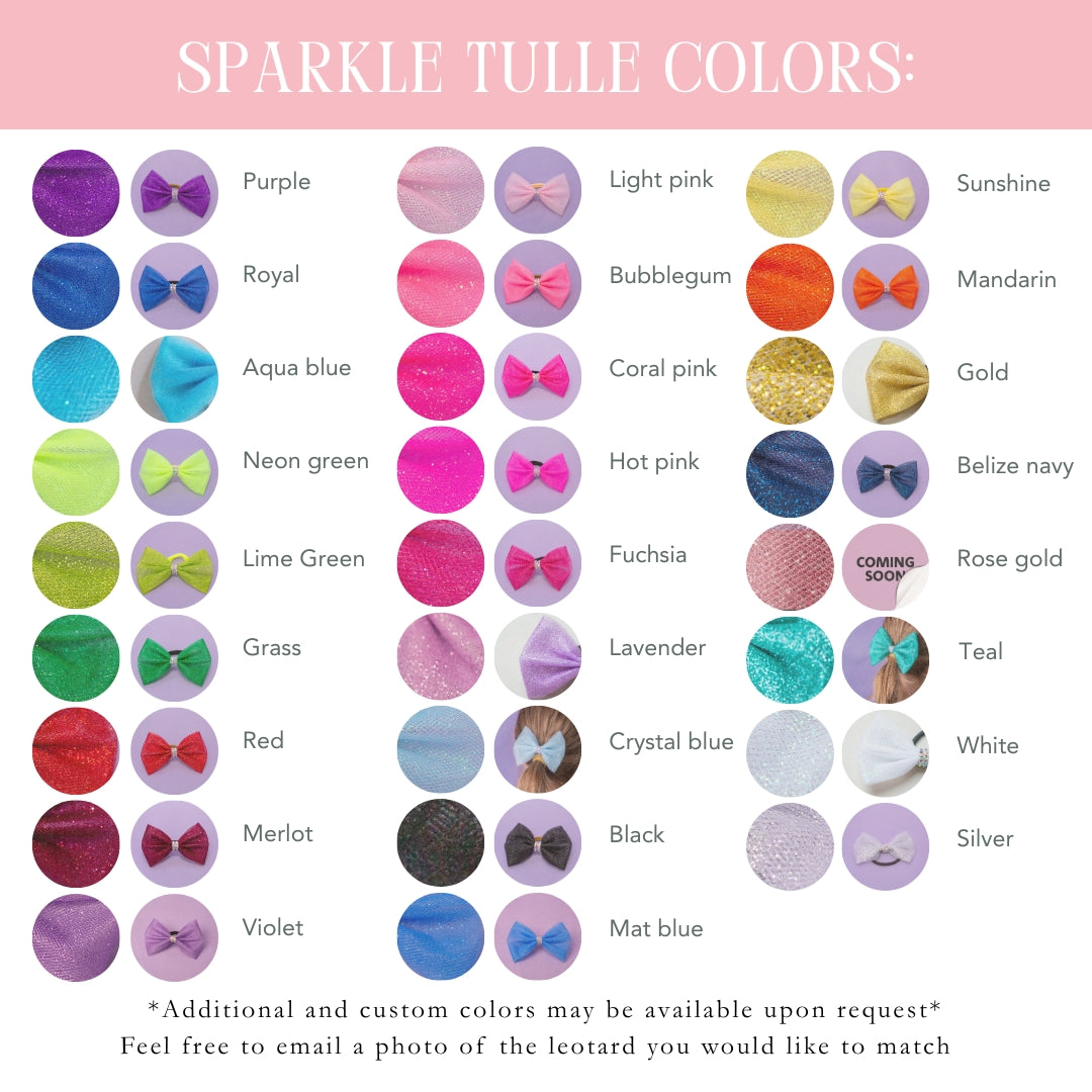Color chart for custom rhinestone dipped gymnastics hair bow colors, cbcsportswear