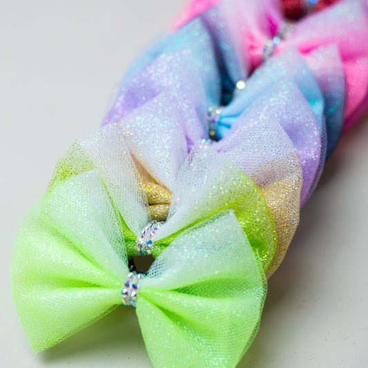 Ombre rhinestone gymnastics hair bow with crystal AB center, cbcsportswear