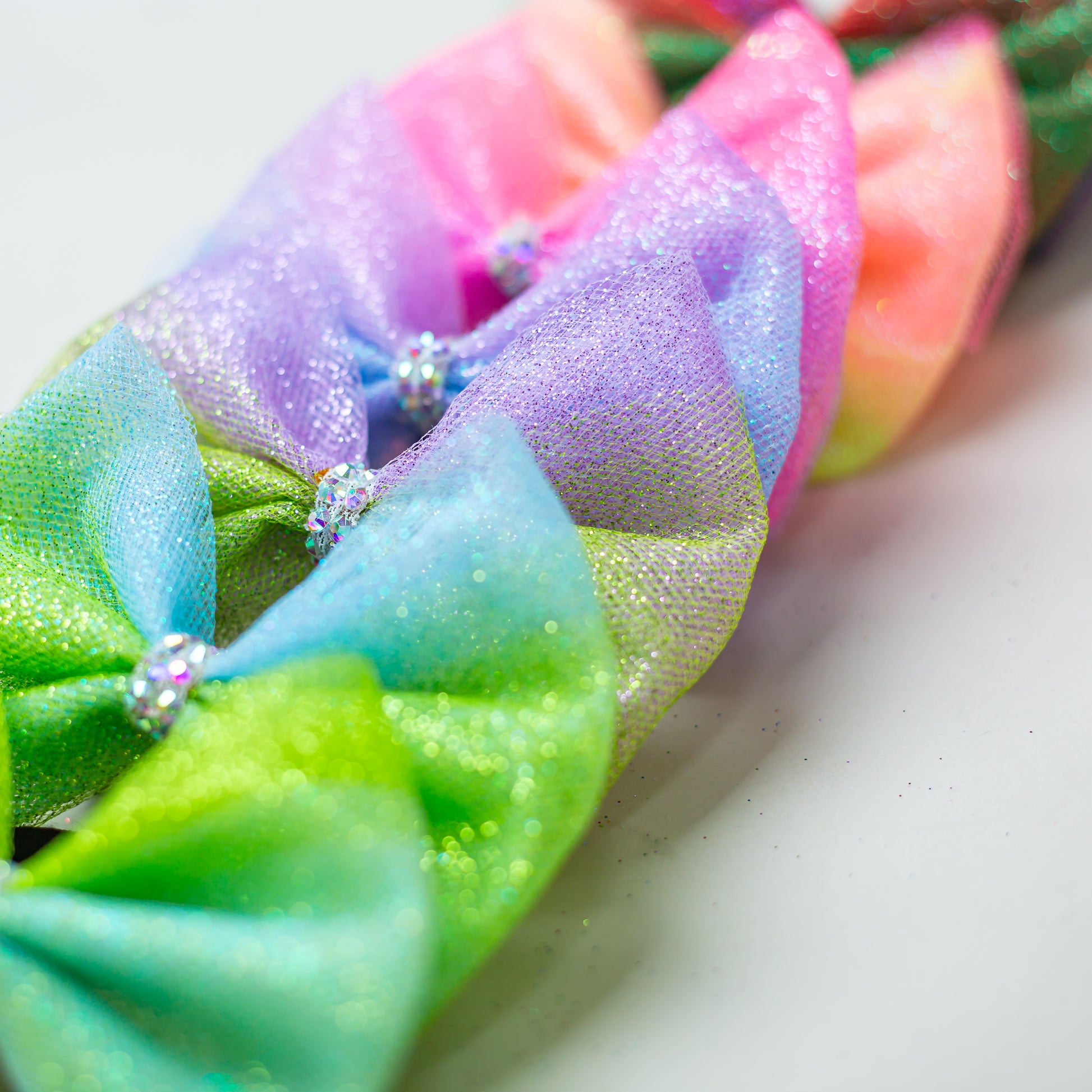 Glitter ombre tulle rhinestone hair bow for gymnast, cbcsportswear