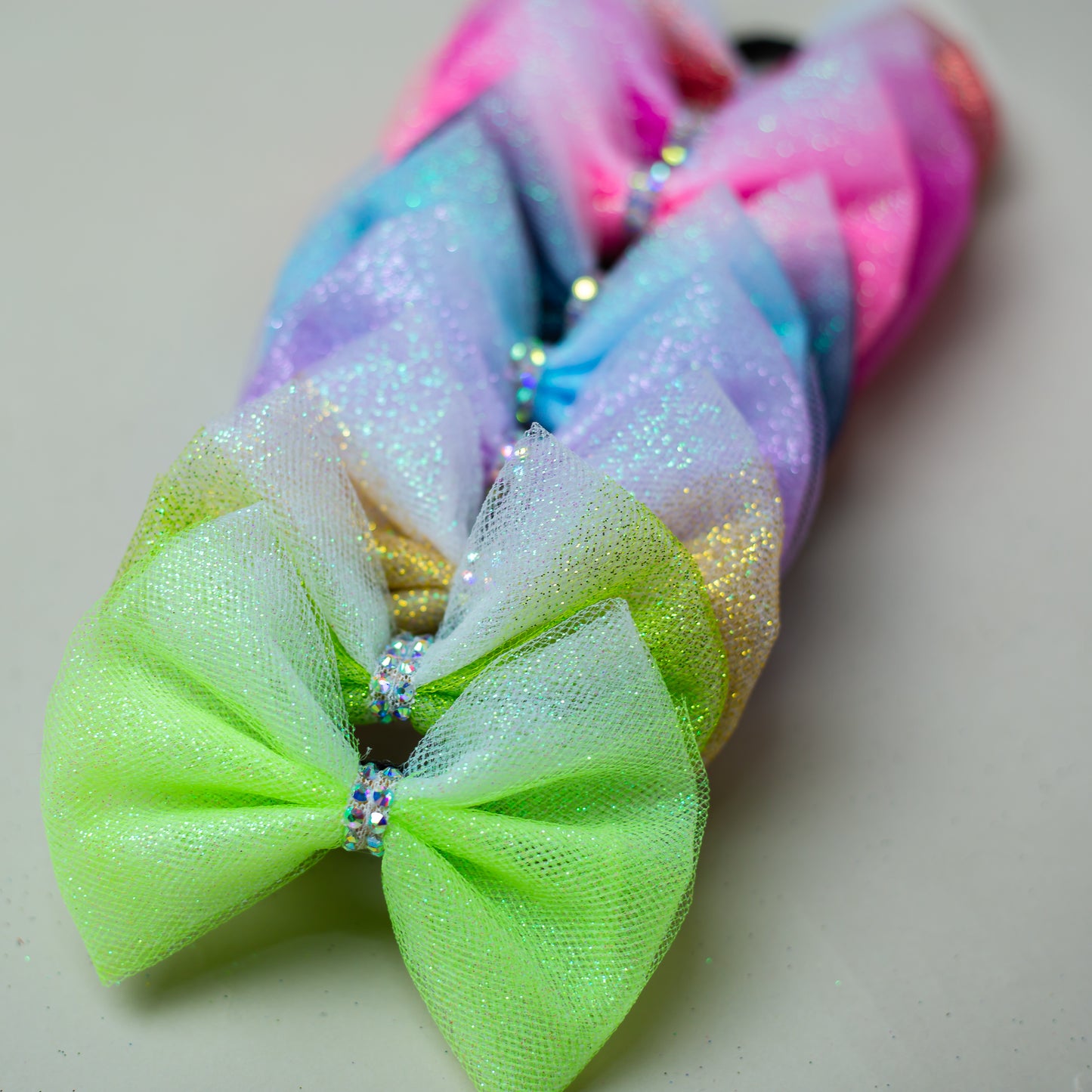 Ombre rhinestone hair bow for meet day, cbcsportswear