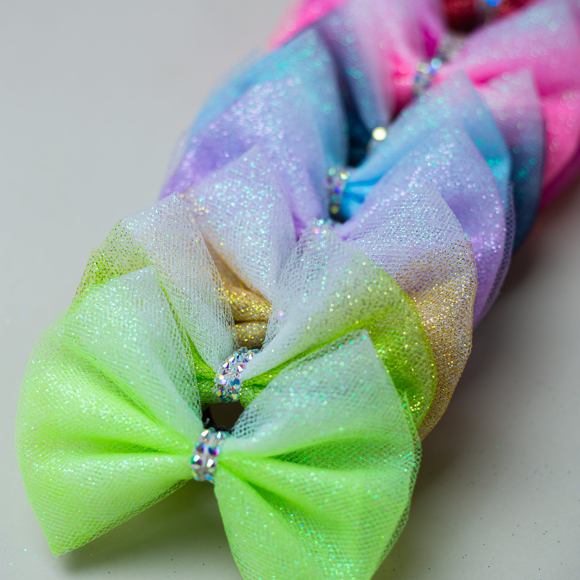 Ombre rhinestone gymnastics hair bow detail, cbcsportswear