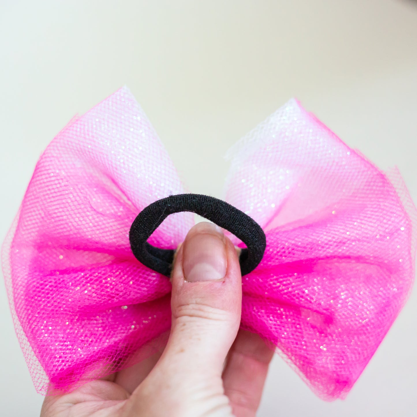 Glitter tulle gymnastics hair bow, custom colors, cbcsportswear