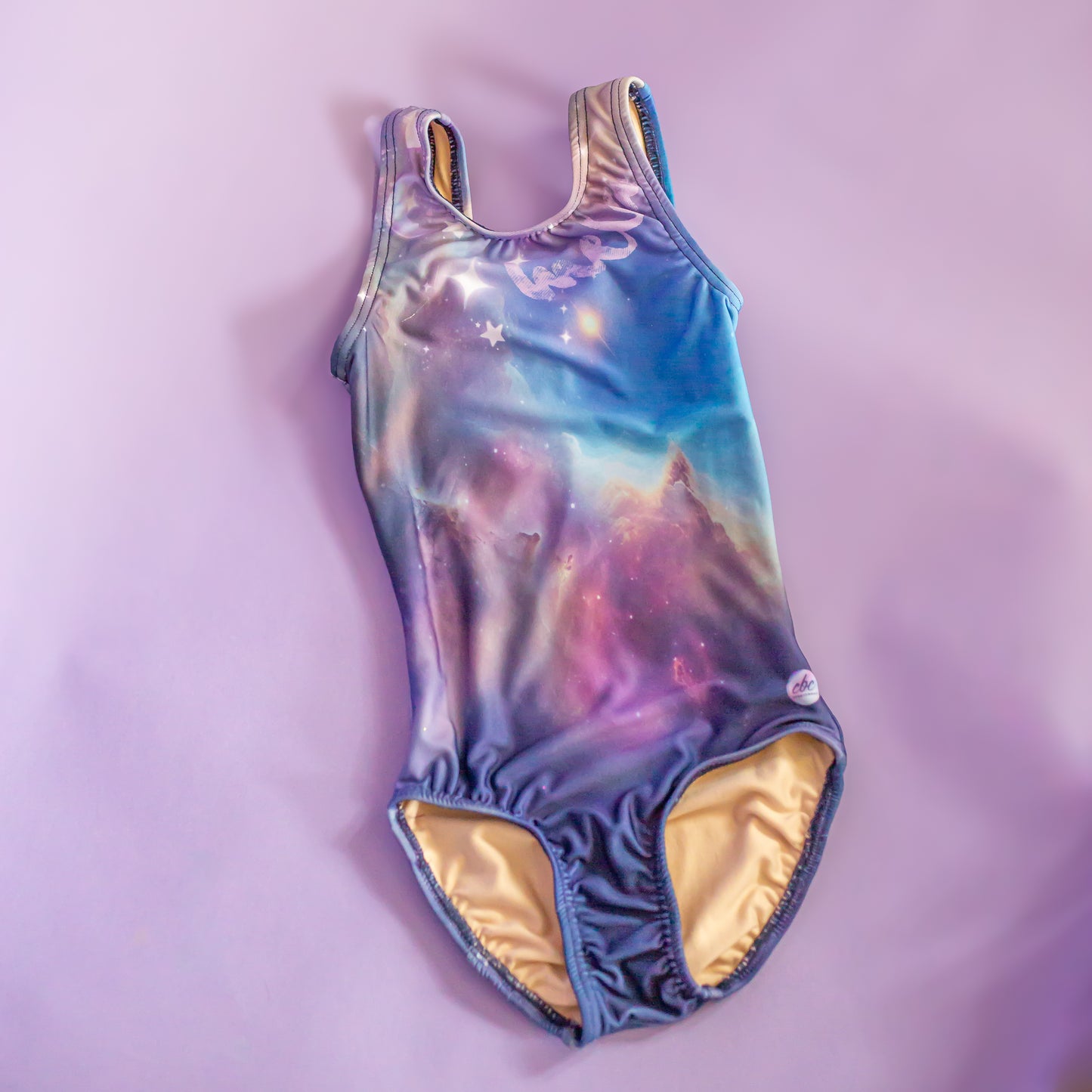Interior lining detail of celestial personalized leotard, cbcsportswear