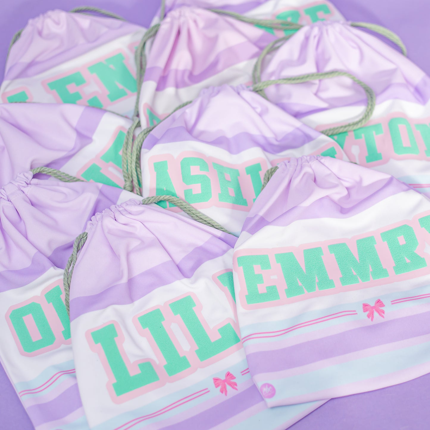 Custom patch design on pastel preppy grip bag, cbcsportswear