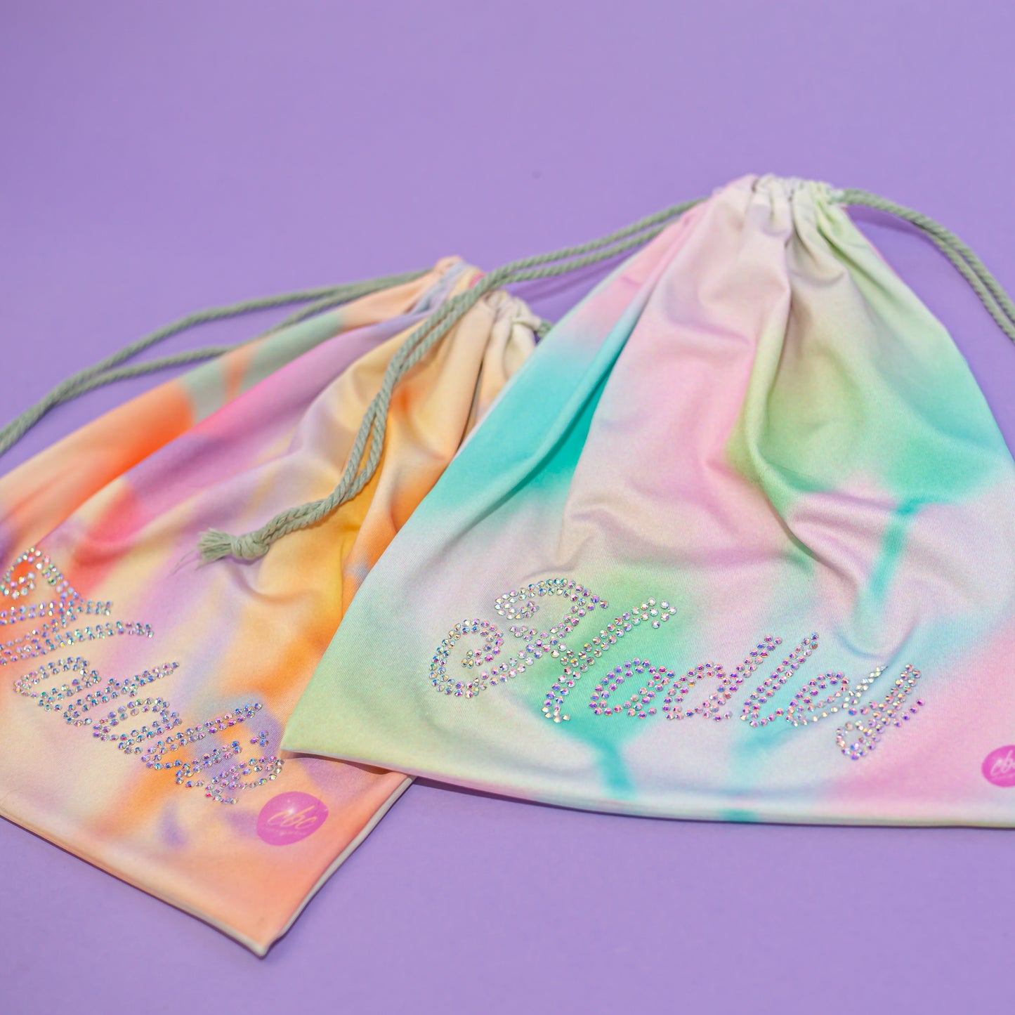 Personalized rhinestone grip bag lettering detail, cbcsportswear
