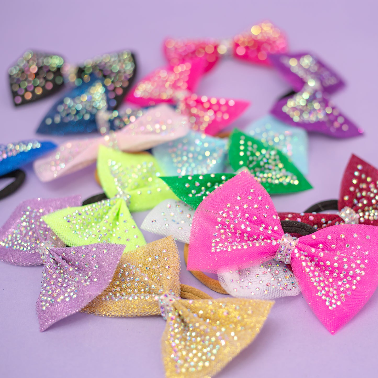 Rhinestone dipped hair bow for competition and meets, cbcsportswear