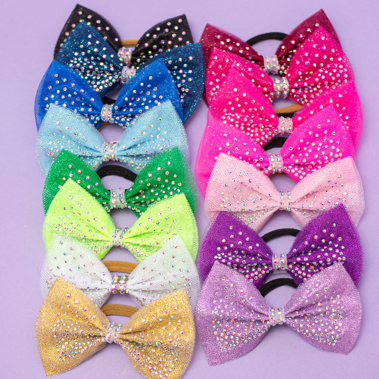 Custom rhinestone dipped gymnastics hair bow, cbcsportswear