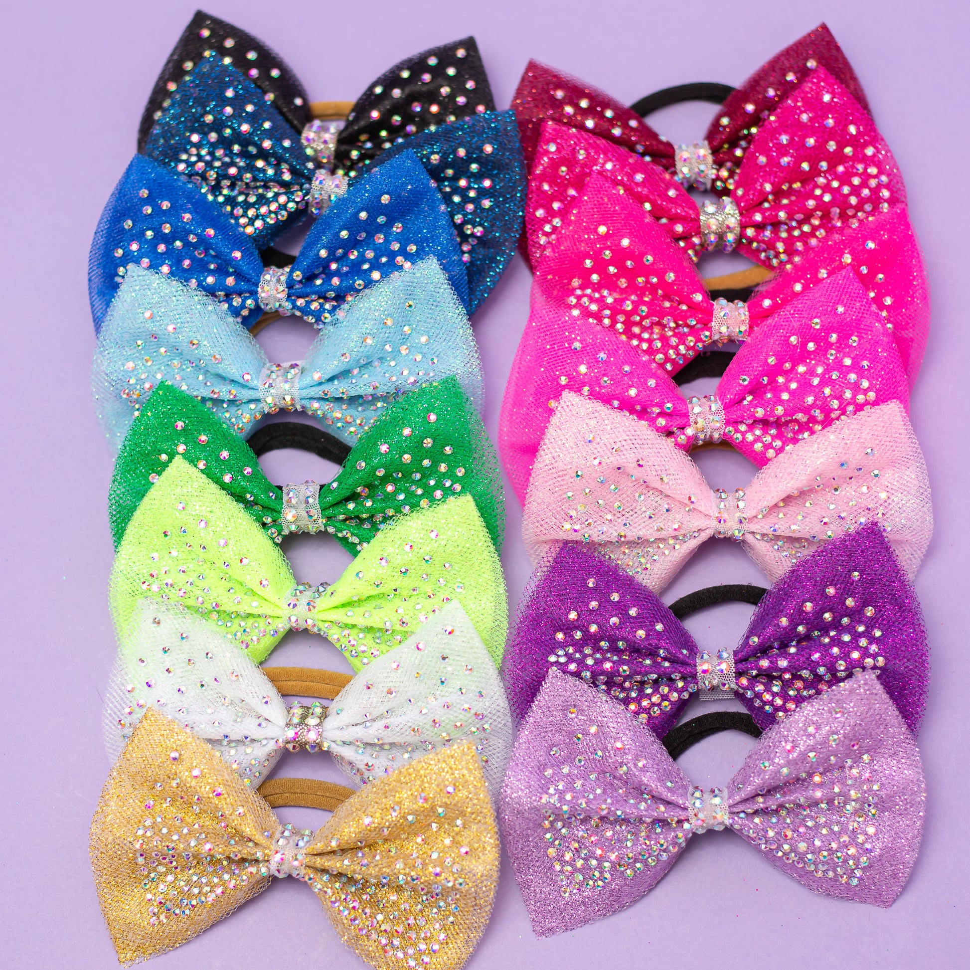 Custom rhinestone dipped gymnastics hair bow, cbcsportswear