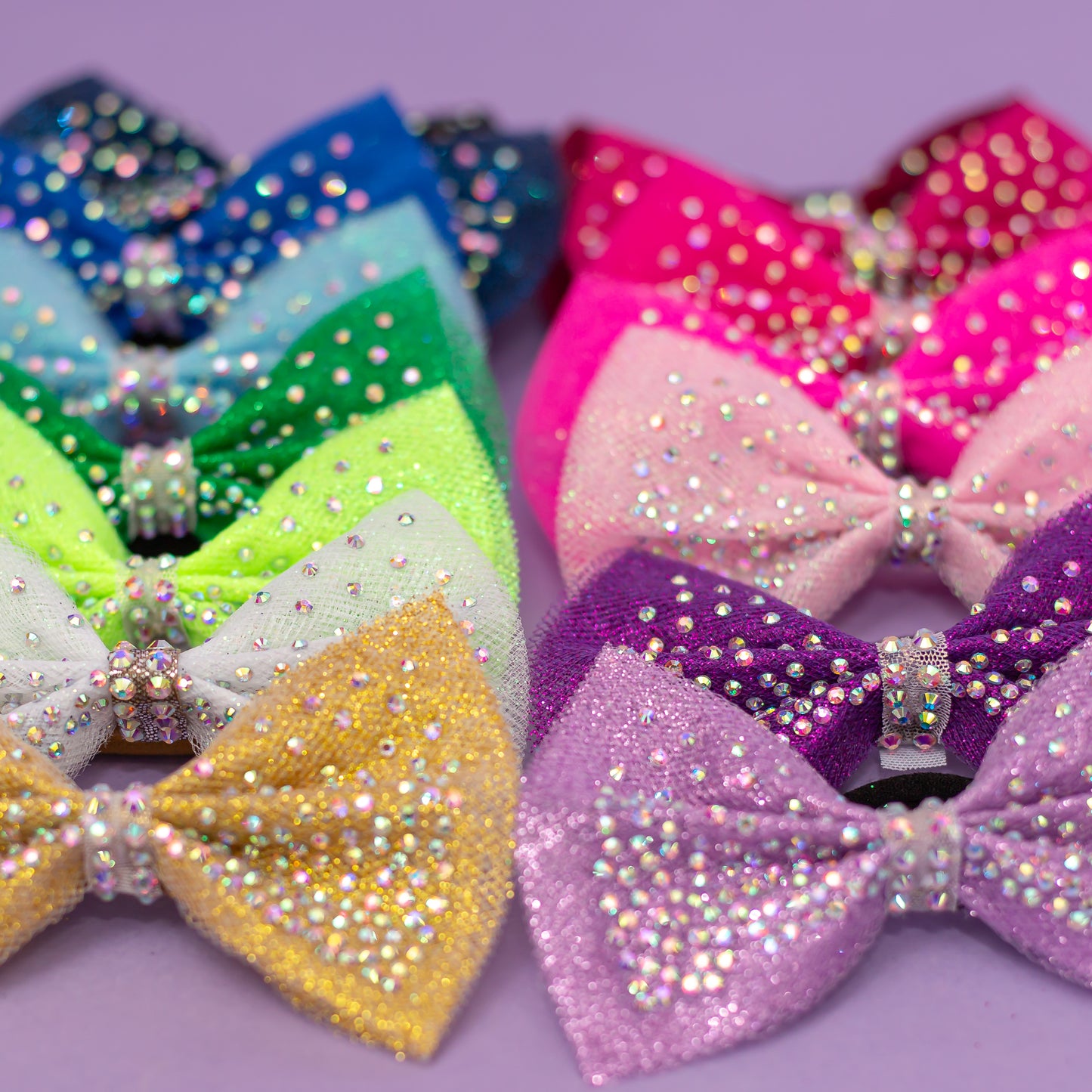 Rhinestone dipped hair bow with layered tulle, cbcsportswear