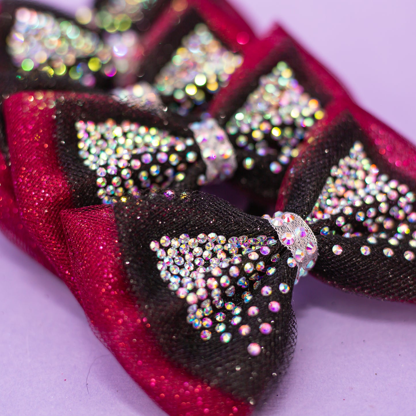 Two layer rhinestone dipped hair bow for meet day, cbcsportswear