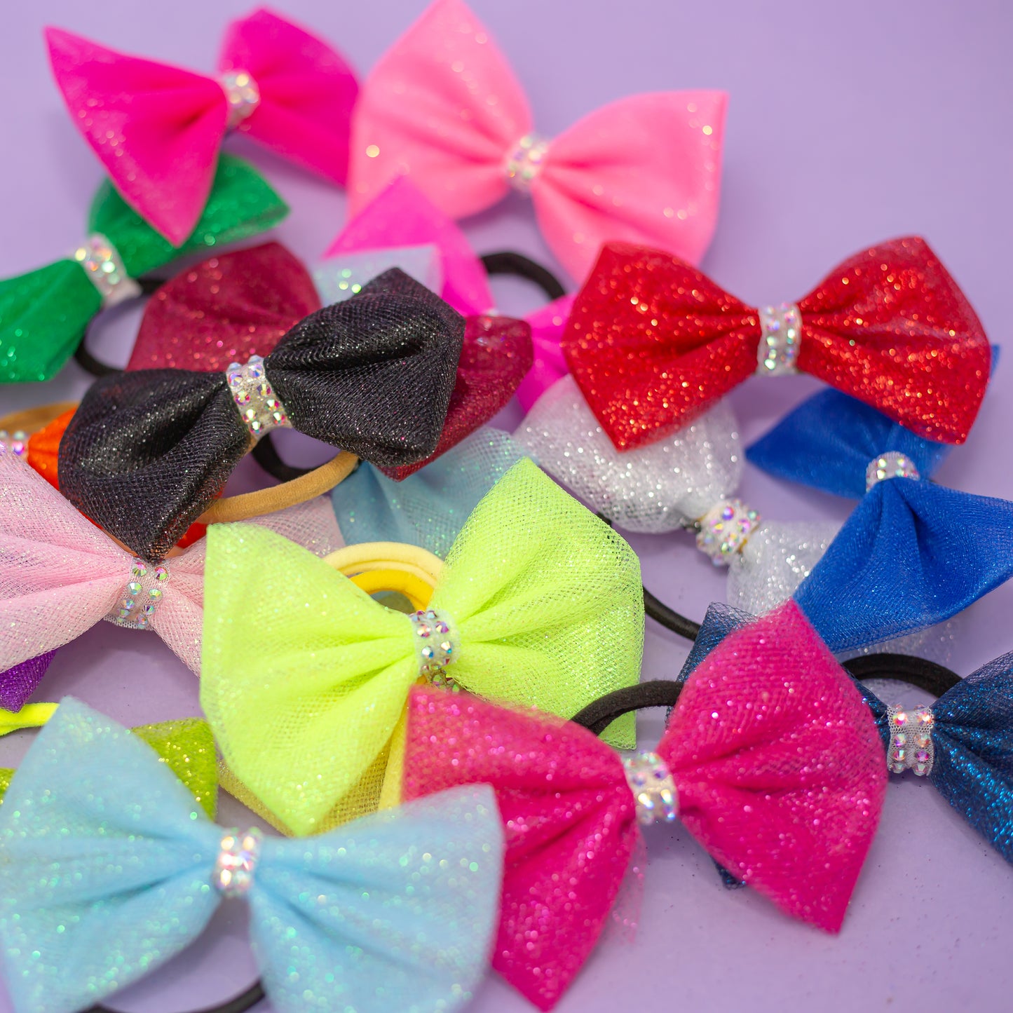 Glitter tulle rhinestone hair bow for gymnast, cbcsportswear