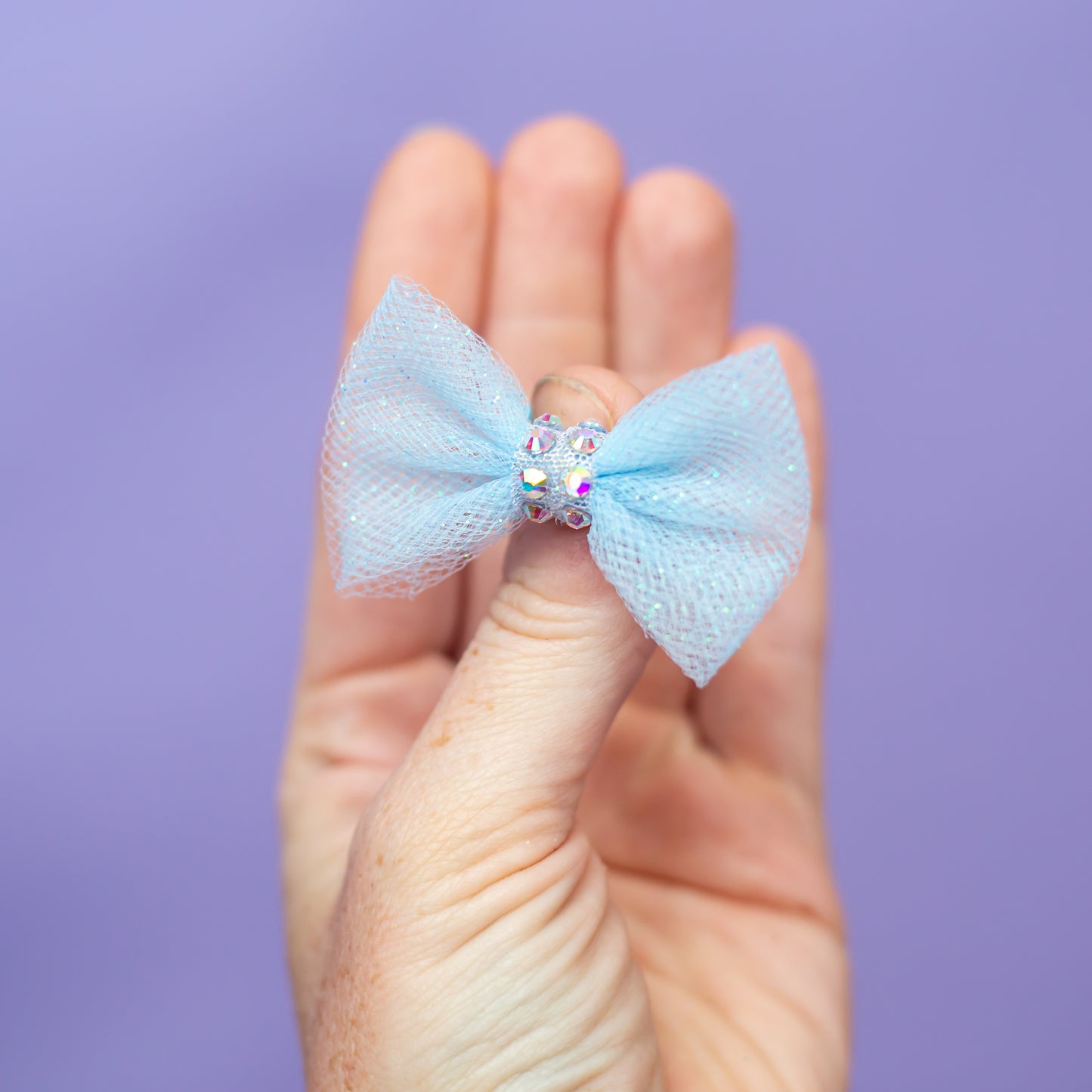 Glitter tulle rhinestone hair bow for gymnastics competition, cbcsportswear