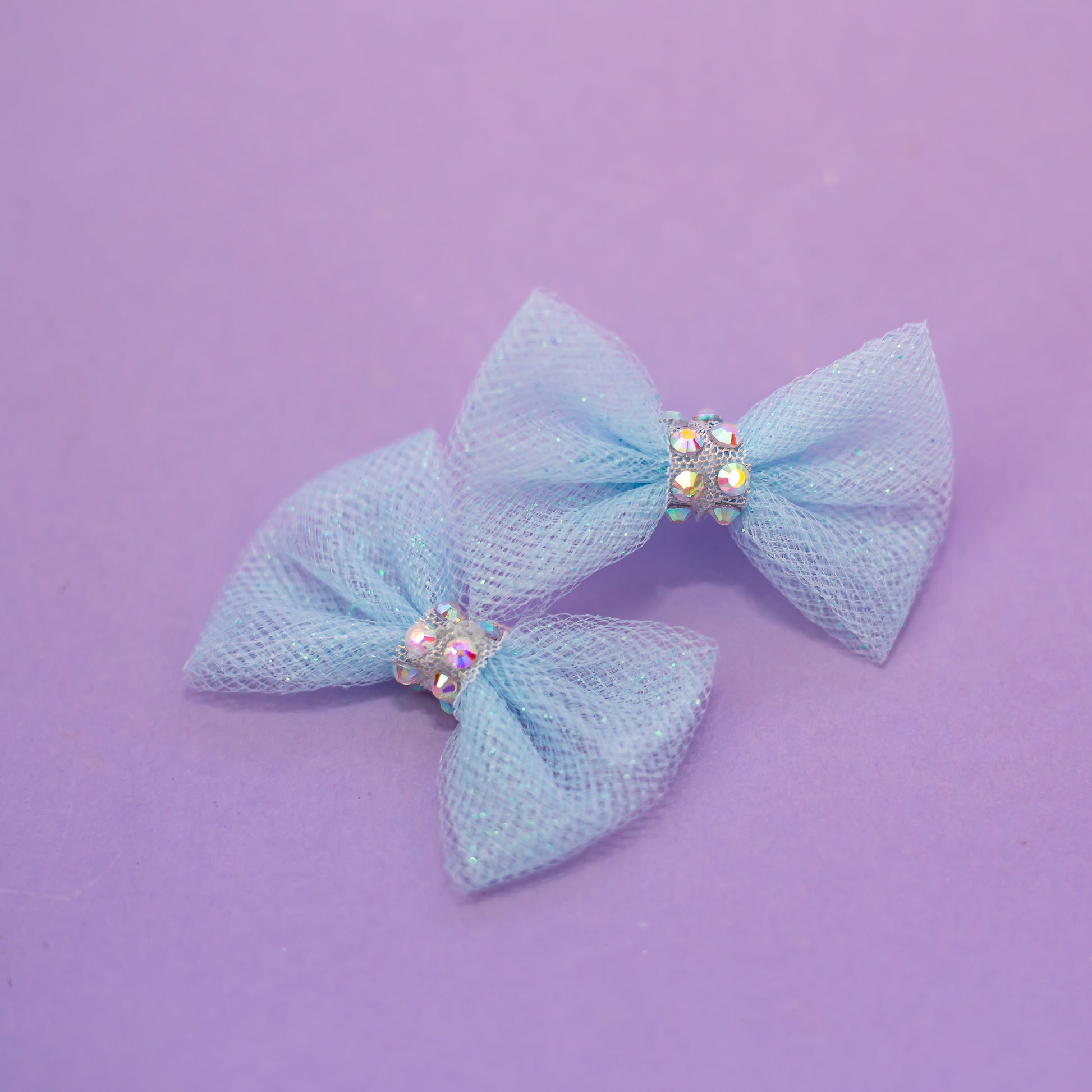 Gymnastics hair bow, glitter tulle with rhinestone-wrapped center, cbcsportswear