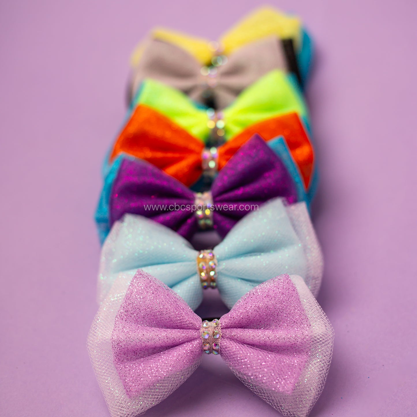 Two layer gymnastics hair bow with glitter tulle topper, cbcsportswear