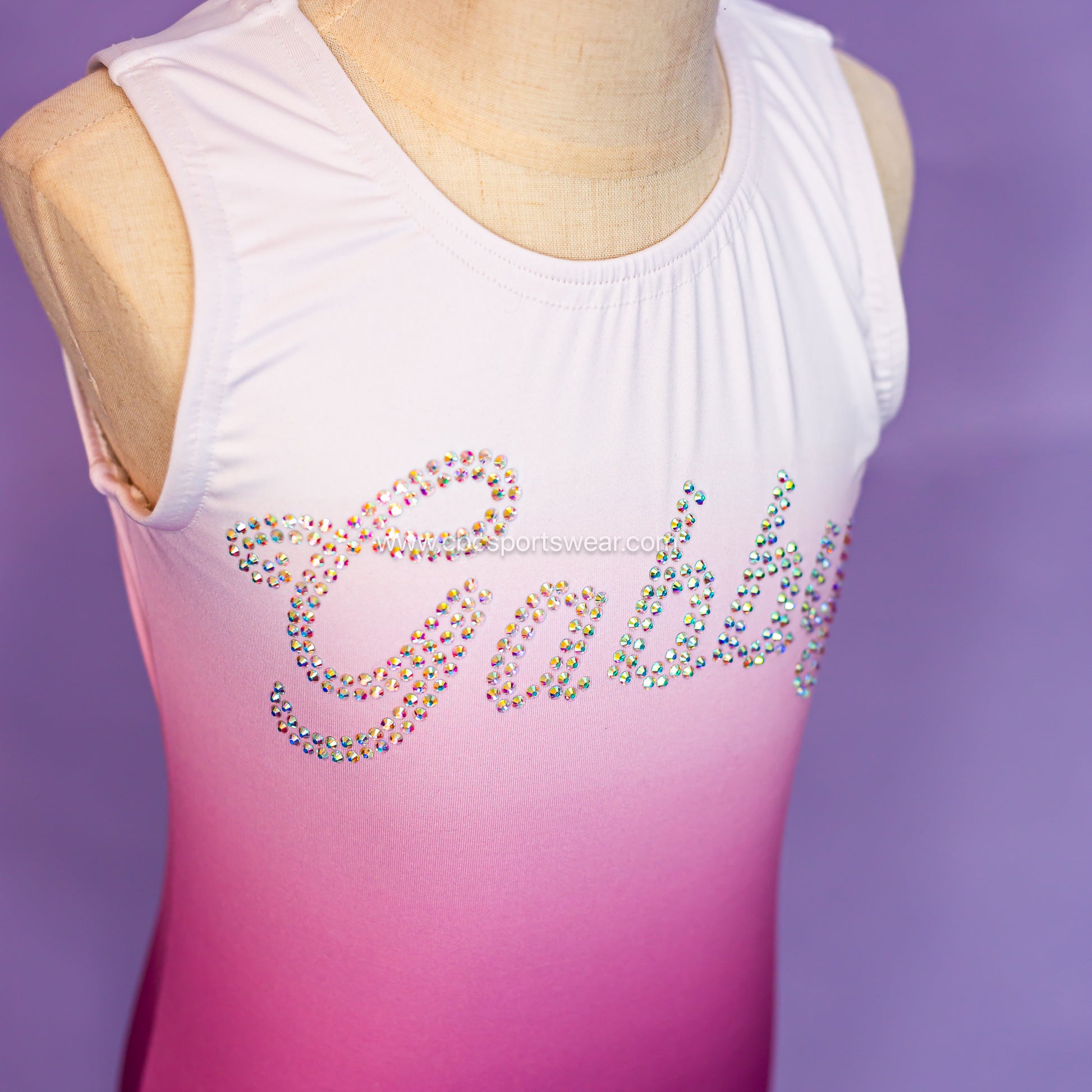 Ombre rhinestone leotard for gymnast, custom name, cbcsportswear