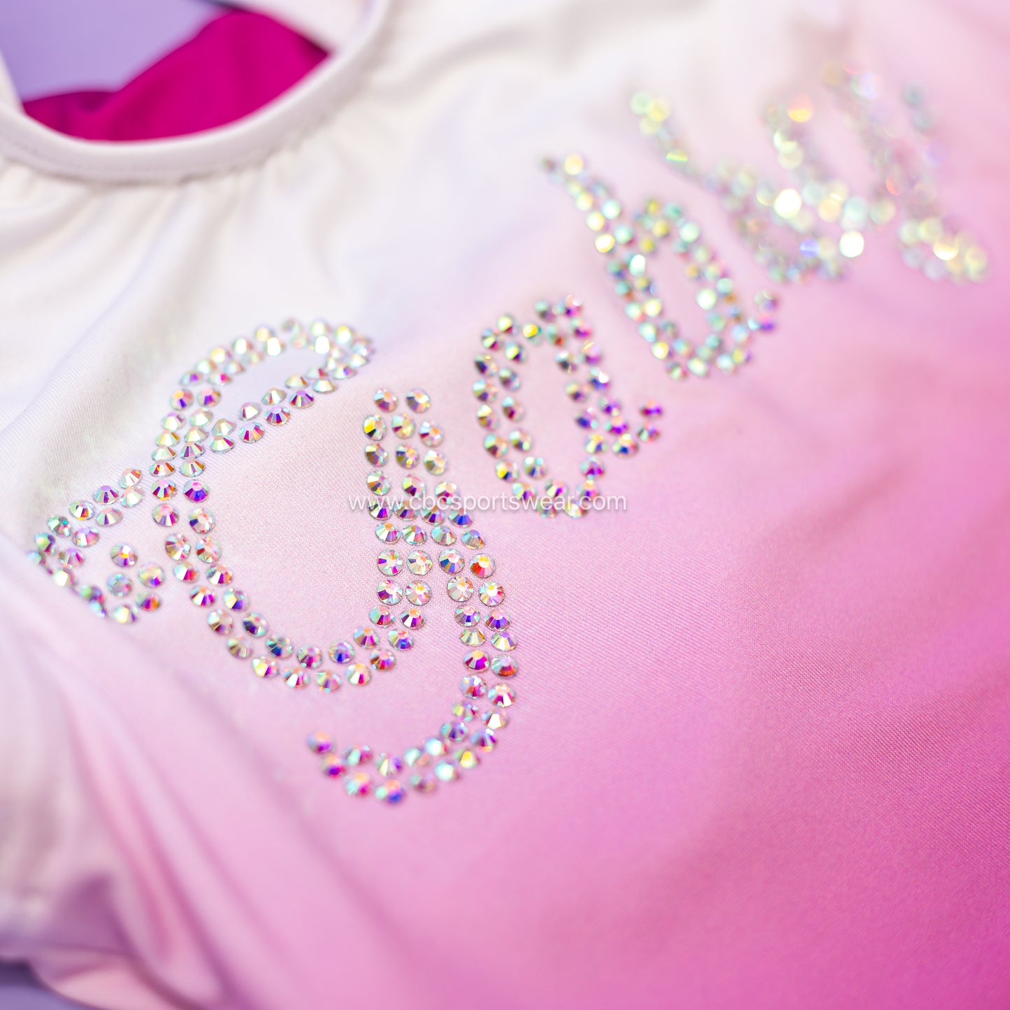 Custom rhinestone name leotard, ombre colorway, cbcsportswear