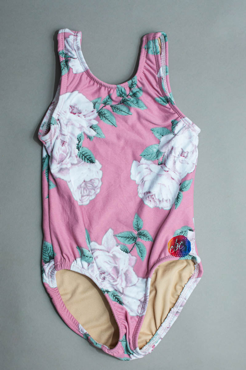 Softy tank leotard-Dramatic Pink Roses