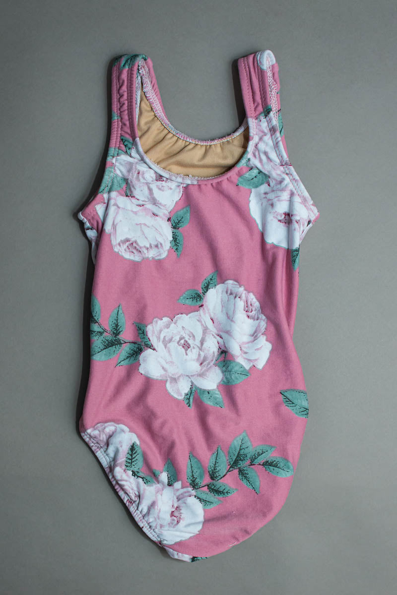 Softy tank leotard-Dramatic Pink Roses