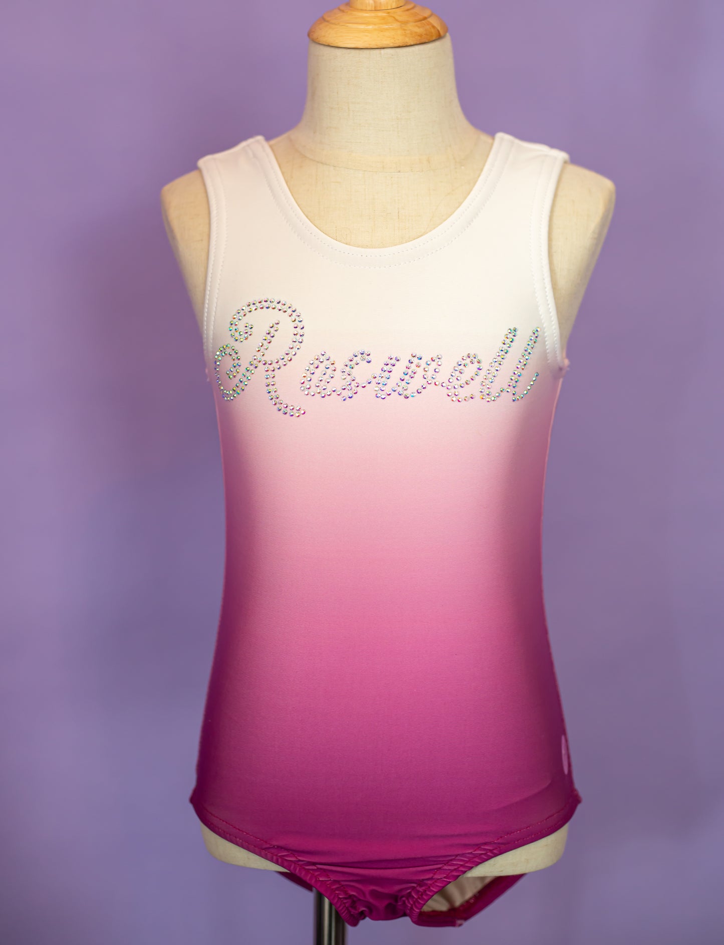 Rhinestone personalized leotard, ombre print, cbcsportswear