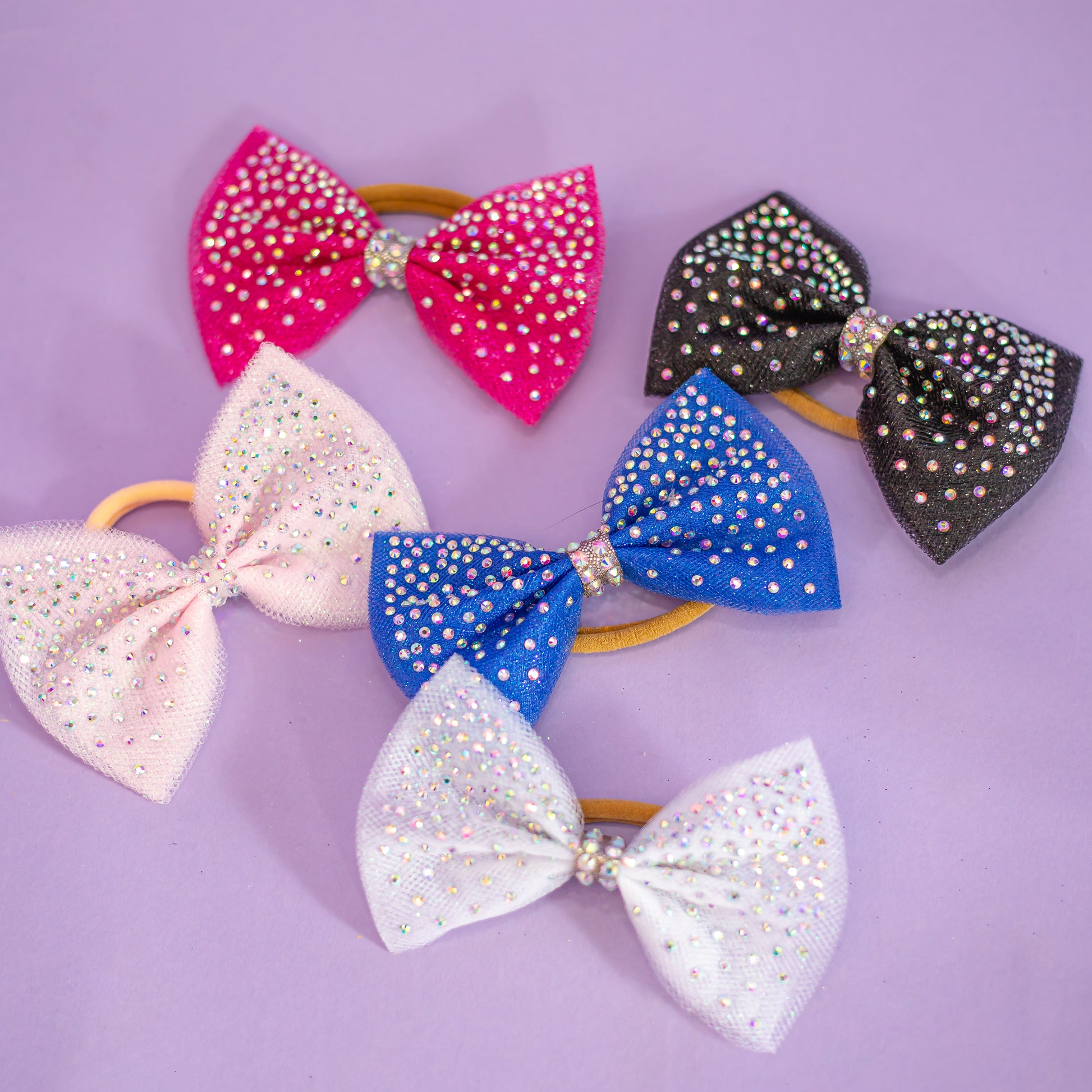 Rhinestone dipped gymnastics hair bow, cbcsportswear